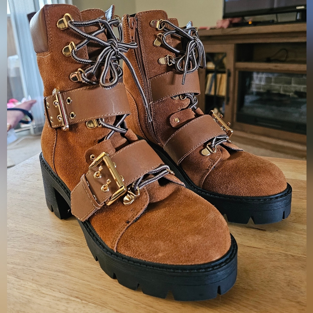 Aqua Brand Leather Boots Sz 7 Brown - NEW